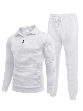 COOFANDY Men's Tracksuit 2 Piece Quarter Zip Sweatsuit Workout Plaid Jacquard Jogging Suit Set