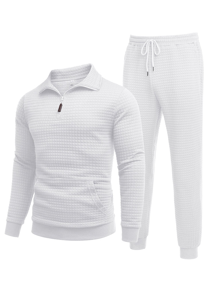COOFANDY Men's Tracksuit 2 Piece Quarter Zip Sweatsuit Workout Plaid Jacquard Jogging Suit Set