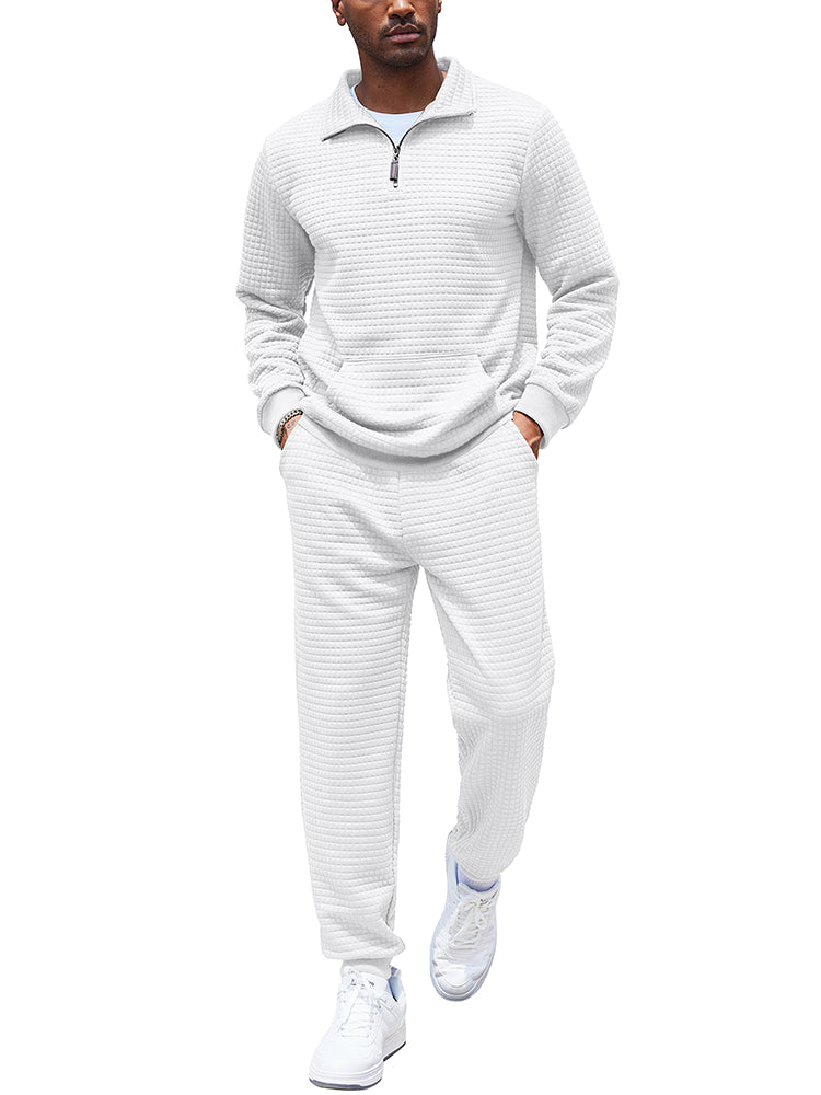 COOFANDY Men's Tracksuit 2 Piece Quarter Zip Sweatsuit Workout Plaid Jacquard Jogging Suit Set