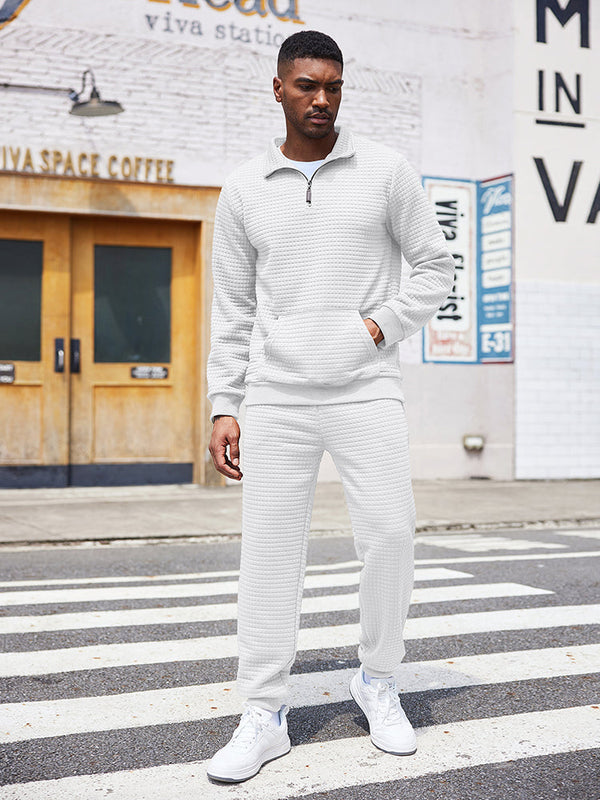 COOFANDY Men's Tracksuit 2 Piece Quarter Zip Sweatsuit Workout Plaid Jacquard Jogging Suit Set