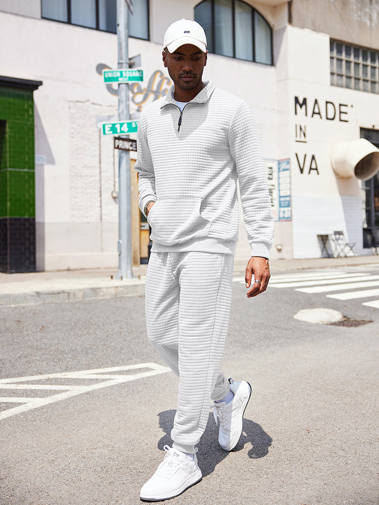 COOFANDY Men's Tracksuit 2 Piece Quarter Zip Sweatsuit Workout Plaid Jacquard Jogging Suit Set