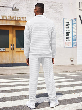 COOFANDY Men's Tracksuit 2 Piece Quarter Zip Sweatsuit Workout Plaid Jacquard Jogging Suit Set