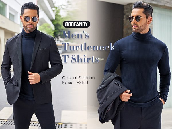 COOFANDY Men's Turtleneck Slim Fit Lightweight Basic Ribbed Sweaters