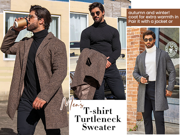 COOFANDY Men's Turtleneck Slim Fit Lightweight Basic Ribbed Sweaters