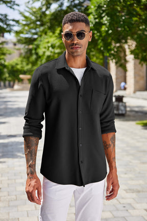 COOFANDY Men's Lightweight Shirt Shacket Long Sleeve Textured Button Down Shirts Casual Jacket