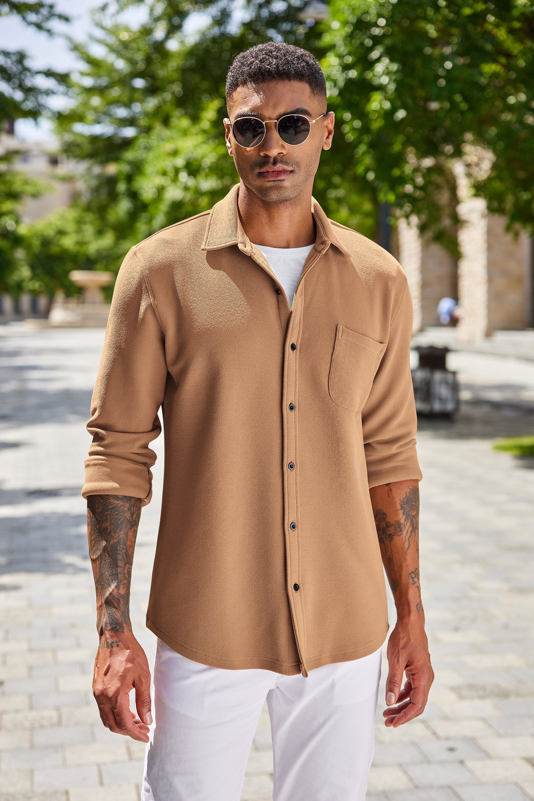 COOFANDY Men's Lightweight Shirt Shacket Long Sleeve Textured Button Down Shirts Casual Jacket