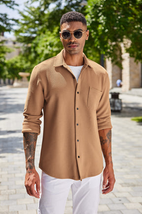 COOFANDY Men's Lightweight Shirt Shacket Long Sleeve Textured Button Down Shirts Casual Jacket