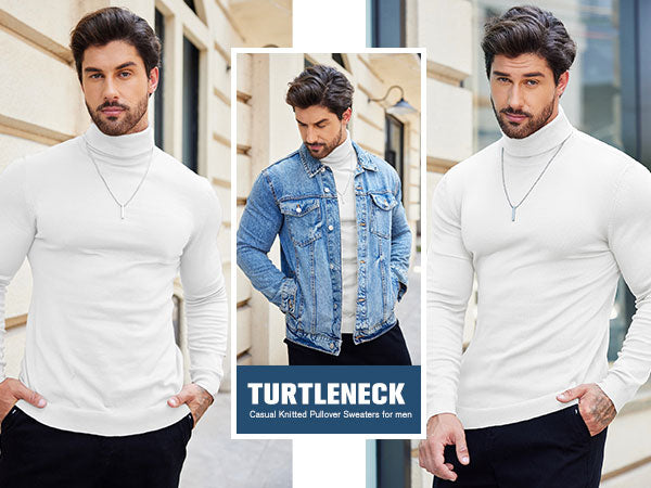 COOFANDY Men's Slim Fit Turtleneck Sweater Casual Basic Knitted Long Sleeve Pullover Sweater