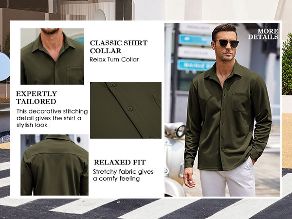 COOFANDY Mens Long Sleeve Button Down Wrinkle Free Untucked Casual Dress Shirt for Men