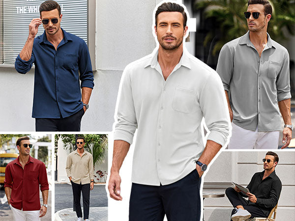 COOFANDY Mens Long Sleeve Button Down Wrinkle Free Untucked Casual Dress Shirt for Men
