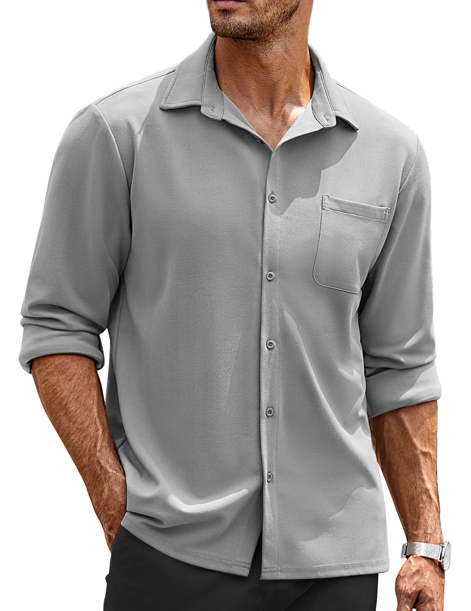 COOFANDY Mens Long Sleeve Button Down Wrinkle Free Untucked Casual Dress Shirt for Men