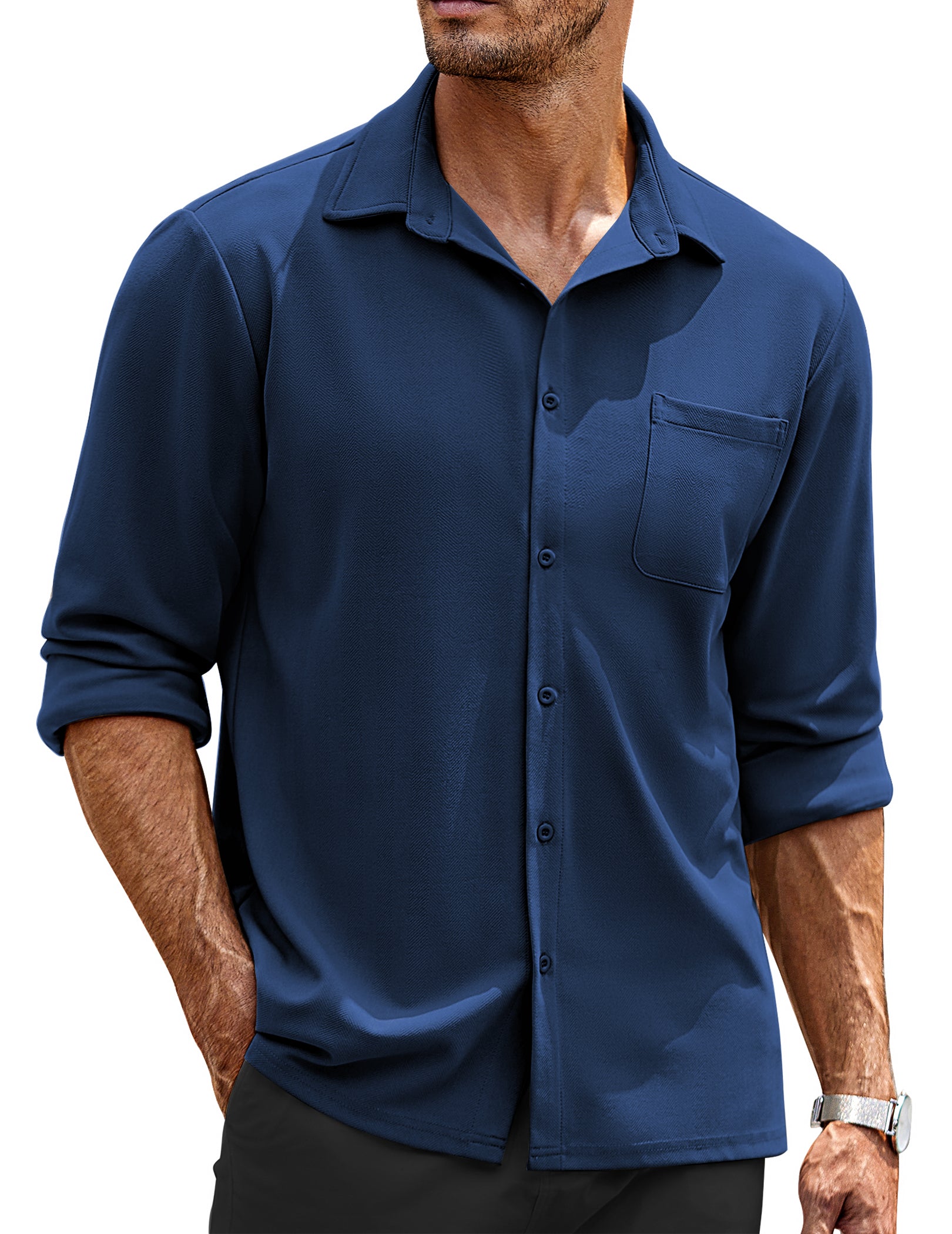 COOFANDY Mens Long Sleeve Button Down Wrinkle Free Untucked Casual Dress Shirt for Men