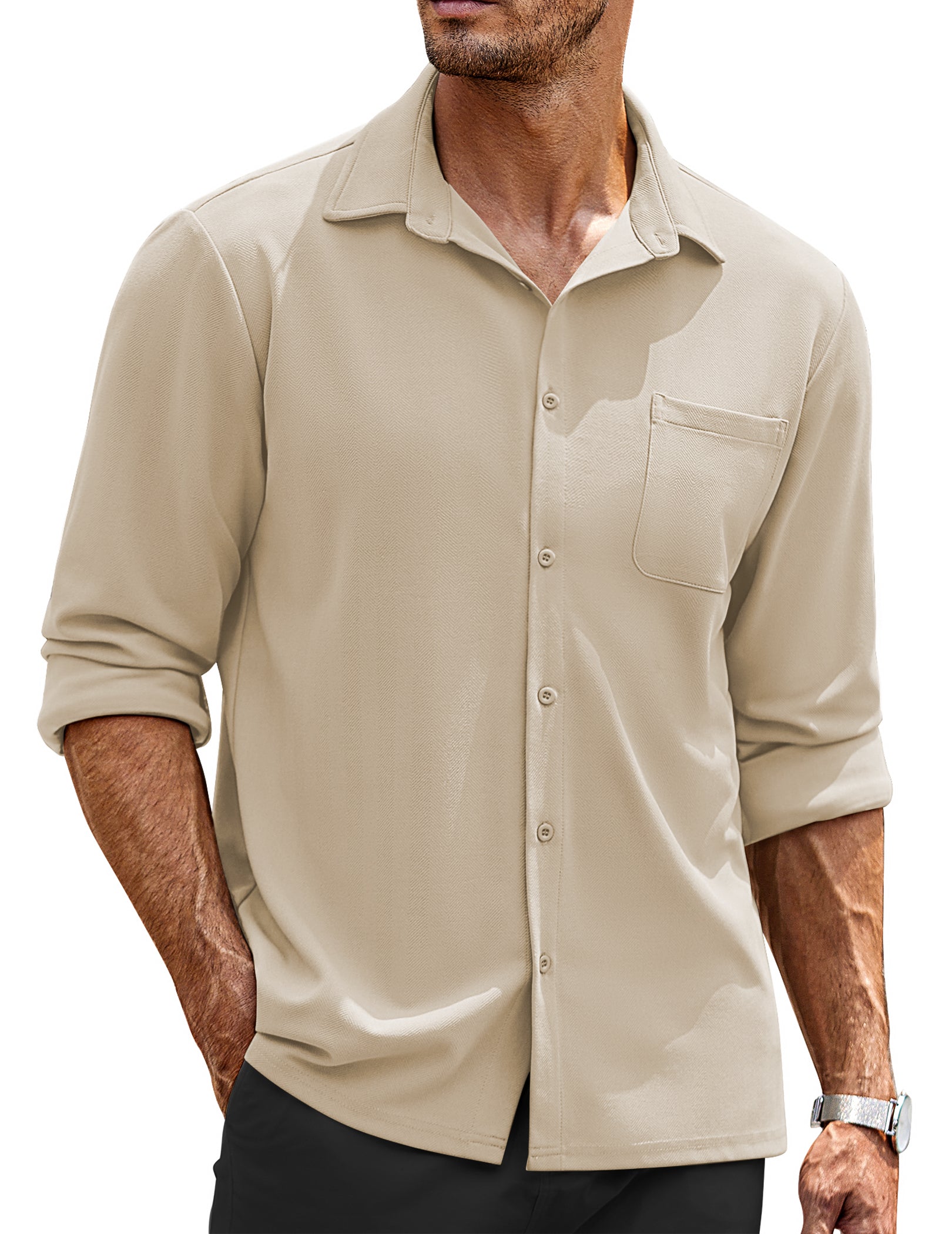 COOFANDY Mens Long Sleeve Button Down Wrinkle Free Untucked Casual Dress Shirt for Men
