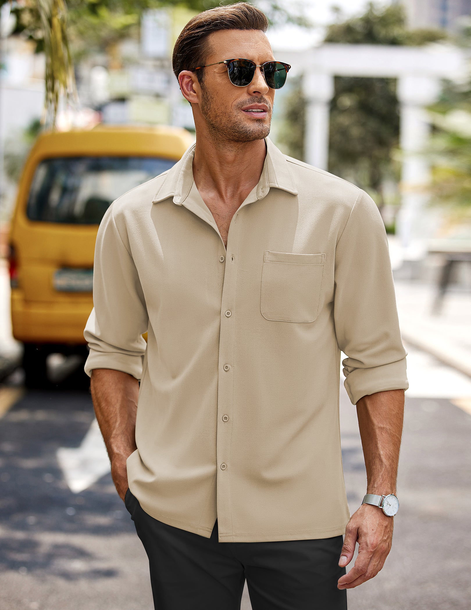COOFANDY Mens Long Sleeve Button Down Wrinkle Free Untucked Casual Dress Shirt for Men