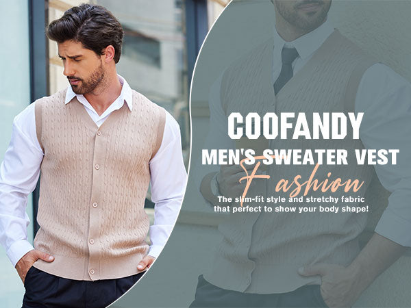 COOFANDY Men's Sleeveless Sweater Vest V-Neck Casual Cable Knit Button Down Cardigan Vest