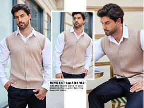 COOFANDY Men's Sleeveless Sweater Vest V-Neck Casual Cable Knit Button Down Cardigan Vest