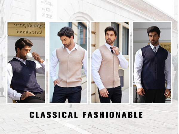 COOFANDY Men's Sleeveless Sweater Vest V-Neck Casual Cable Knit Button Down Cardigan Vest