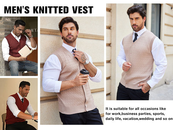 COOFANDY Men's Sleeveless Sweater Vest V-Neck Casual Cable Knit Button Down Cardigan Vest