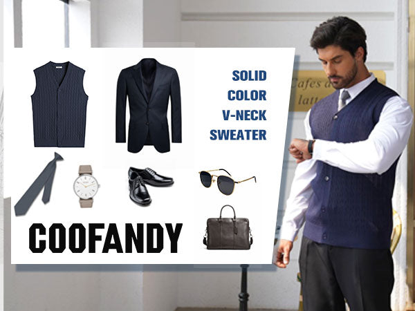COOFANDY Men's Sleeveless Sweater Vest V-Neck Casual Cable Knit Button Down Cardigan Vest