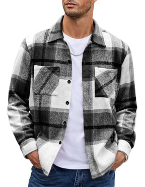 COOFANDY Men's Flannel Shirts Casual Button Down Plaid Shirt Jacket Long Sleeve Fleece Shacket with Pockets