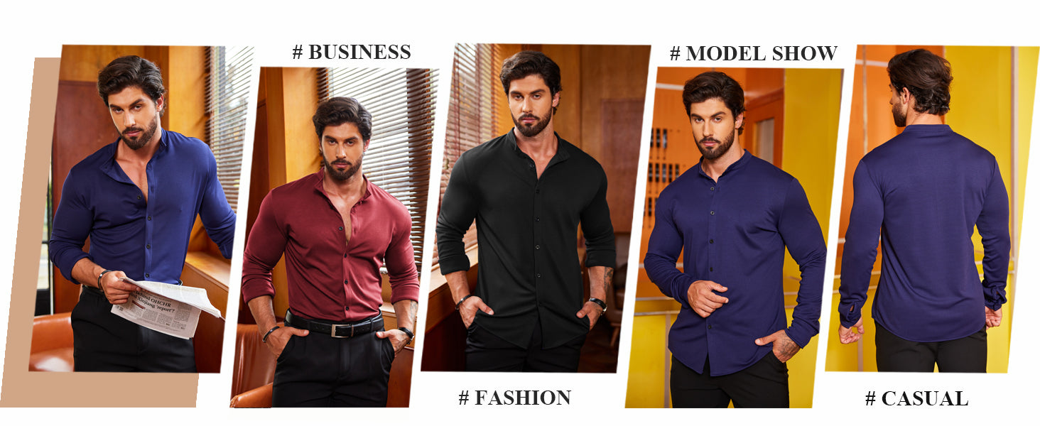 COOFANDY Mens's Long Sleeve Button Up Shirts Athletic Fitted Dress Shirts Silm Fit S-XXXL