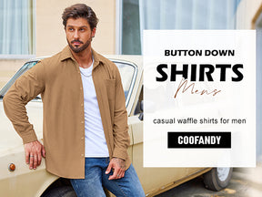 COOFANDY Men's Waffle Button Down Shirts Casual Long Sleeve Shacket Jacket with Pockets