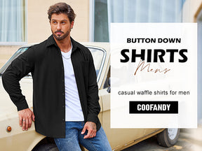 COOFANDY Men's Waffle Button Down Shirts Casual Long Sleeve Shacket Jacket with Pockets