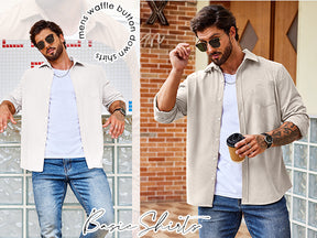 COOFANDY Men's Waffle Button Down Shirts Casual Long Sleeve Shacket Jacket with Pockets