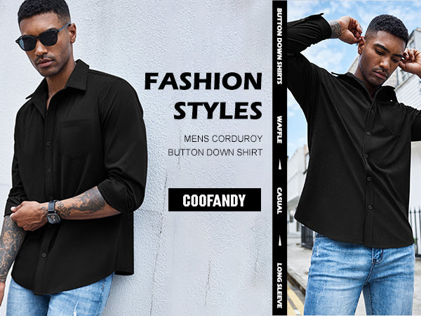 COOFANDY Men's Waffle Button Down Shirts Casual Long Sleeve Shacket Jacket with Pockets