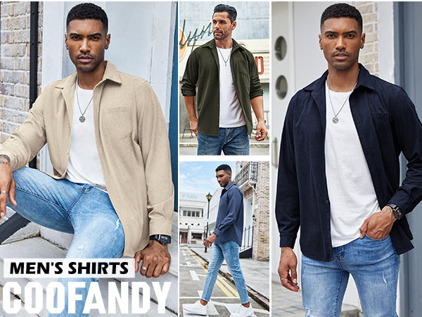 COOFANDY Men's Waffle Button Down Shirts Casual Long Sleeve Shacket Jacket with Pockets