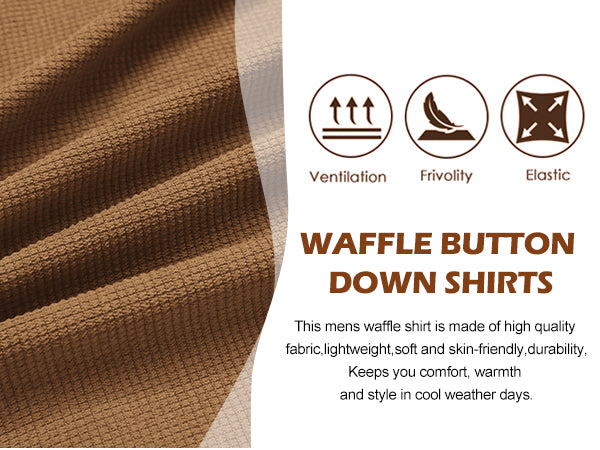 COOFANDY Men's Waffle Button Down Shirts Casual Long Sleeve Shacket Jacket with Pockets