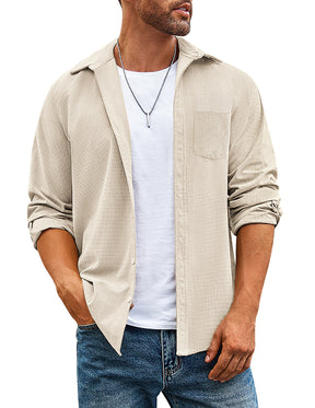 COOFANDY Men's Waffle Button Down Shirts Casual Long Sleeve Shacket Jacket with Pockets