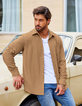 COOFANDY Men's Waffle Button Down Shirts Casual Long Sleeve Shacket Jacket with Pockets