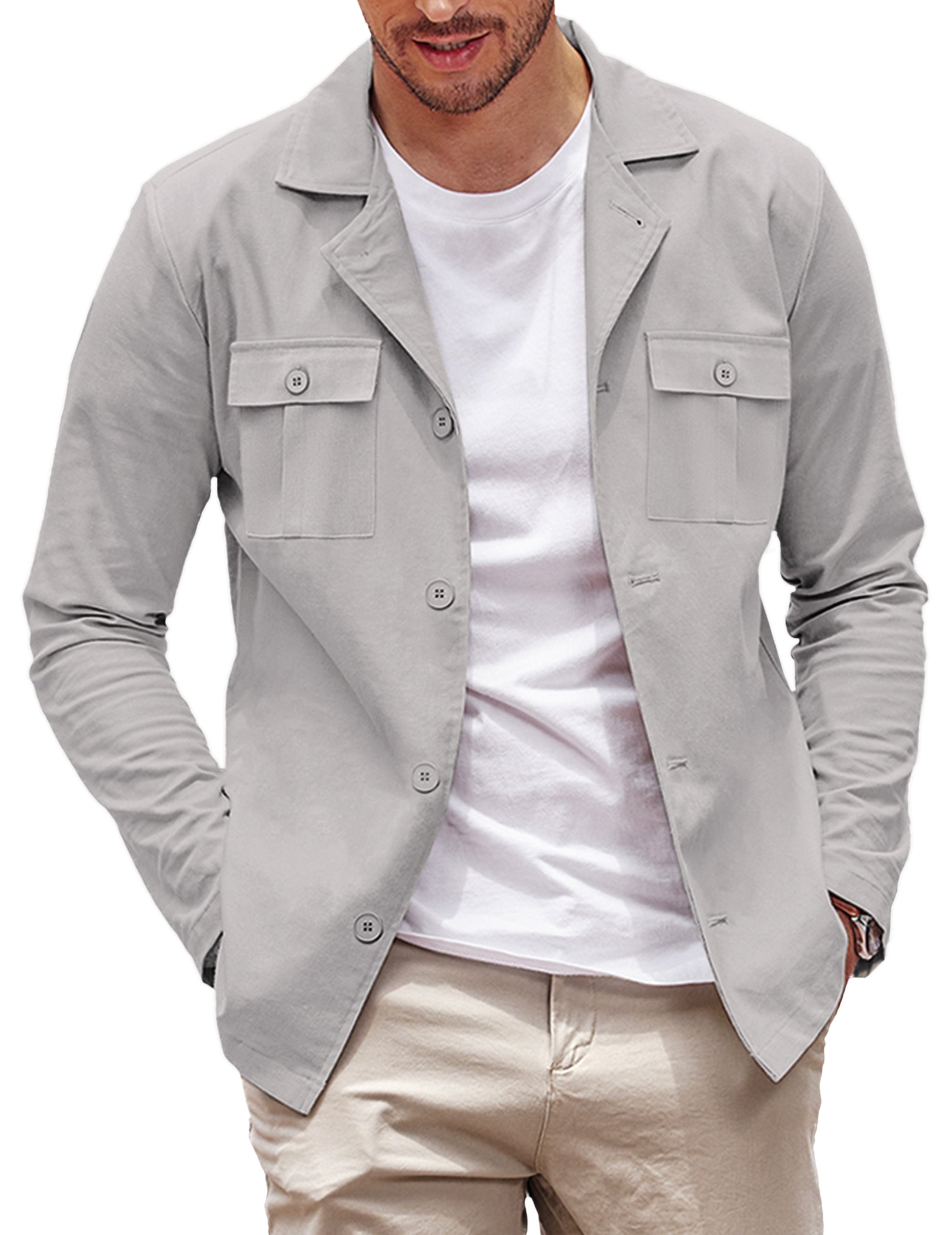 COOFANDY Mens Casual Shirt Jackets Cotton Linen Work Shacket Button Down Overshirt with Pockets