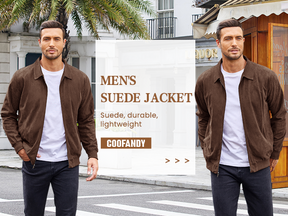 COOFANDY Men's Casual Suede Bomber Jacket Lightweight Full Zip Up Jackets Vintage Faux Leather Jacket S-XXL