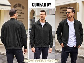 COOFANDY Men's Casual Suede Bomber Jacket Lightweight Full Zip Up Jackets Vintage Faux Leather Jacket S-XXL