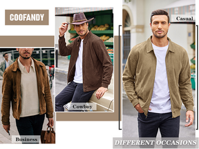 COOFANDY Men's Casual Suede Bomber Jacket Lightweight Full Zip Up Jackets Vintage Faux Leather Jacket S-XXL