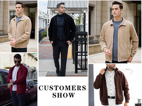 COOFANDY Men's Casual Suede Bomber Jacket Lightweight Full Zip Up Jackets Vintage Faux Leather Jacket S-XXL