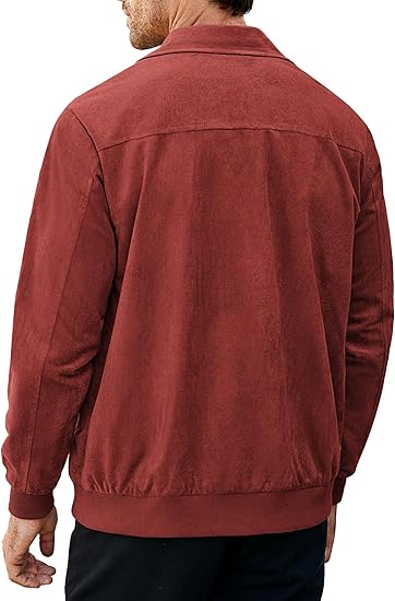 COOFANDY Men's Casual Suede Bomber Jacket Lightweight Full Zip Up Jackets Vintage Faux Leather Jacket S-XXL
