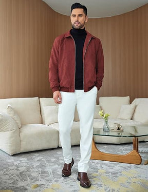 COOFANDY Men's Casual Suede Bomber Jacket Lightweight Full Zip Up Jackets Vintage Faux Leather Jacket S-XXL