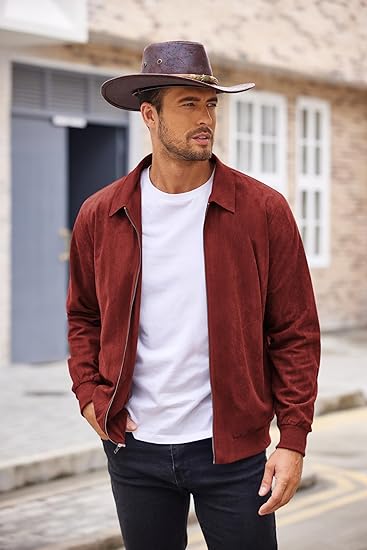 COOFANDY Men's Casual Suede Bomber Jacket Lightweight Full Zip Up Jackets Vintage Faux Leather Jacket S-XXL