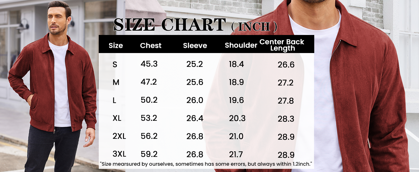 COOFANDY Men's Casual Suede Bomber Jacket Lightweight Full Zip Up Jackets Vintage Faux Leather Jacket S-XXL