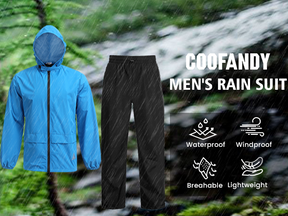 COOFANDY Men's Rain Suit 2 Piece Waterproof Breathable Rain Gear Lightweight Rain Jacket Pants Rainwear Suit S-XXL