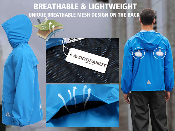 COOFANDY Men's Rain Suit 2 Piece Waterproof Breathable Rain Gear Lightweight Rain Jacket Pants Rainwear Suit S-XXL