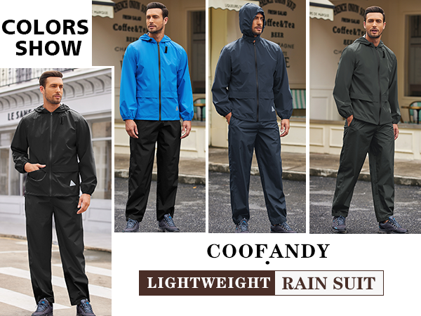 COOFANDY Men's Rain Suit 2 Piece Waterproof Breathable Rain Gear Lightweight Rain Jacket Pants Rainwear Suit S-XXL