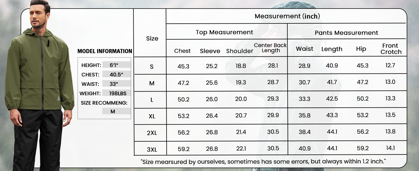 COOFANDY Men's Rain Suit 2 Piece Waterproof Breathable Rain Gear Lightweight Rain Jacket Pants Rainwear Suit S-XXL