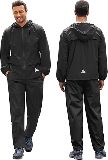 COOFANDY Men's Rain Suit 2 Piece Waterproof Breathable Rain Gear Lightweight Rain Jacket Pants Rainwear Suit S-XXL