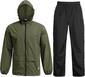 COOFANDY Men's Rain Suit 2 Piece Waterproof Breathable Rain Gear Lightweight Rain Jacket Pants Rainwear Suit S-XXL