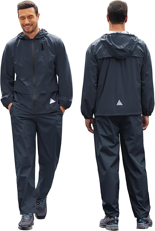 COOFANDY Men's Rain Suit 2 Piece Waterproof Breathable Rain Gear Lightweight Rain Jacket Pants Rainwear Suit S-XXL