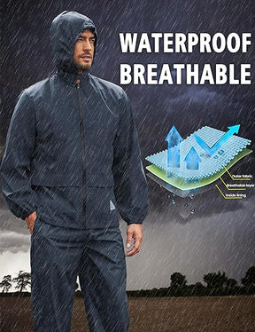 COOFANDY Men's Rain Suit 2 Piece Waterproof Breathable Rain Gear Lightweight Rain Jacket Pants Rainwear Suit S-XXL